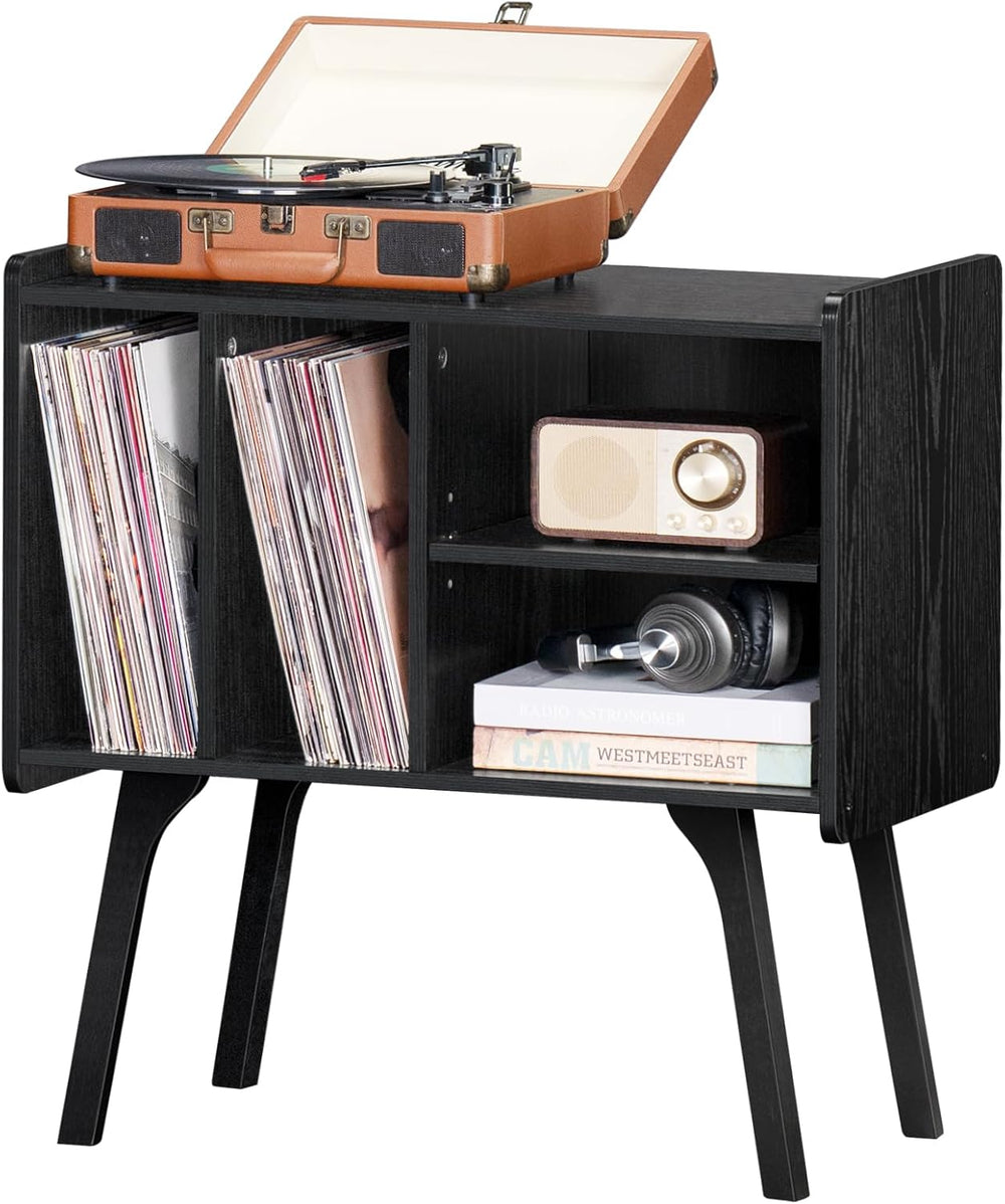 LELELINKY Record Player Stand, Black Vinyl Record Storage Table, 4 Cabinet | ...