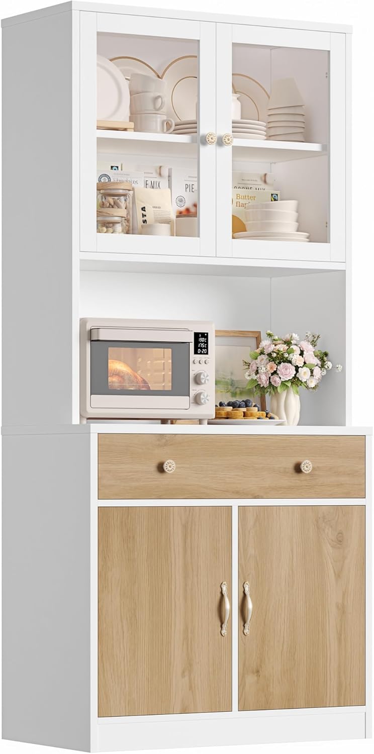 Keyluv 71" Tall Kitchen Pantry Storage Cabinet with Microwave Stand, Mod...