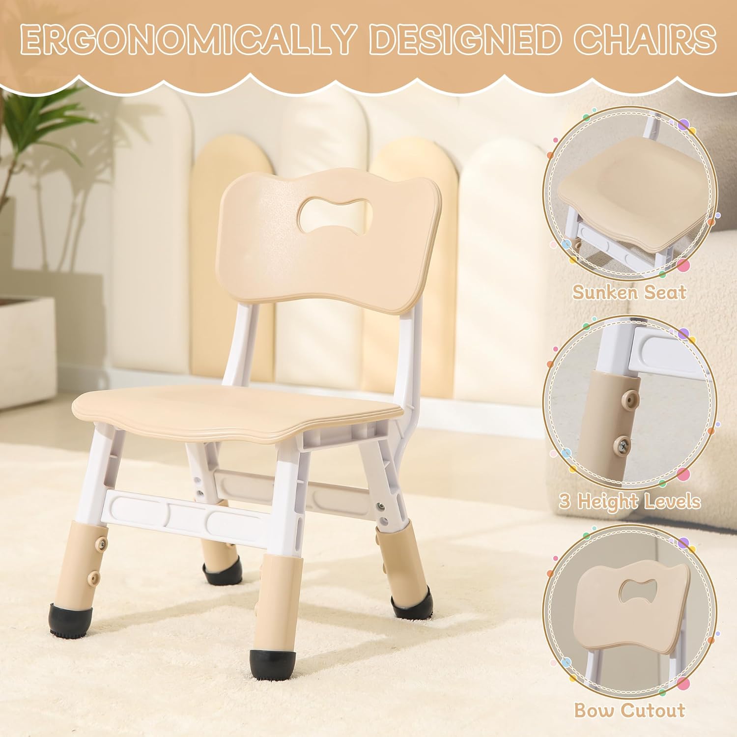 Height-Adjustable Kids Table and Chairs, 31.5''L x 23.6''W Toddler Table and 4 Chairs Set with Anti-Slip Foot Covers, Children Activity Table for Ages 2-10, Graffiti Desktop