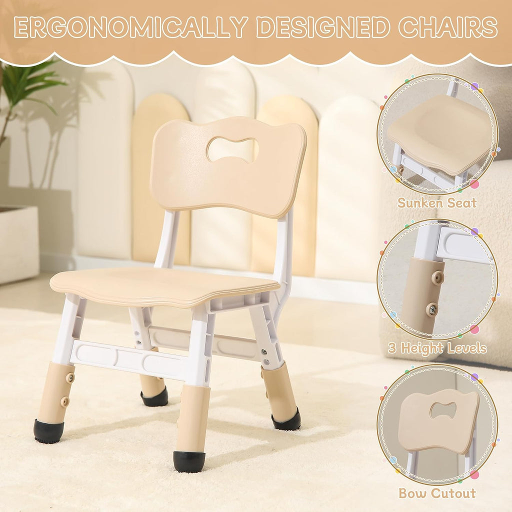 Kids Table and 2 Chairs Set, Height Adjustable Toddler Chairs, Graffiti Desktop Study With Anti-Slip Foot Covers, Children Activity Set for Ages 2-10