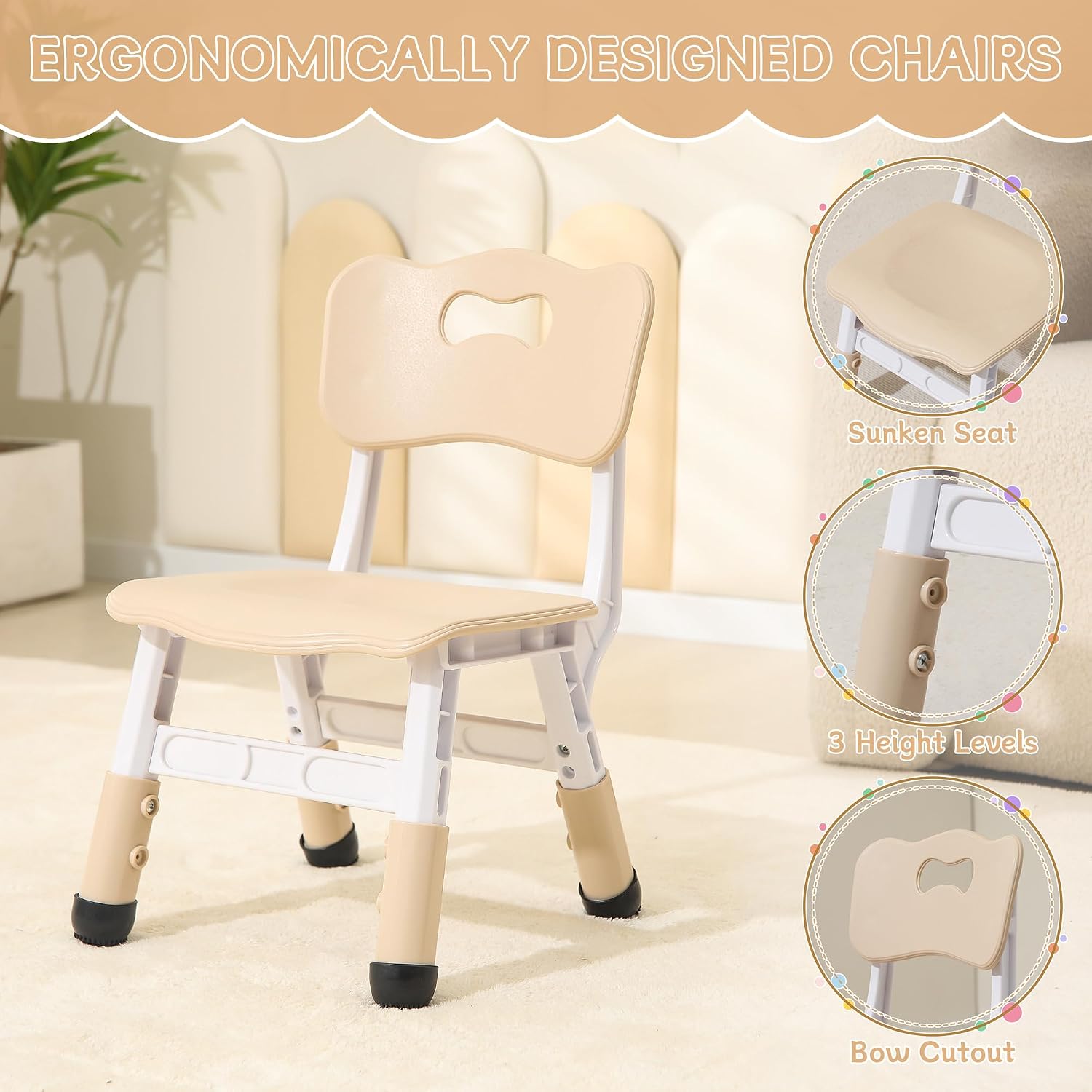 Kids Table and 2 Chairs Set, Height Adjustable Toddler Chairs, Graffiti Desktop Study With Anti-Slip Foot Covers, Children Activity Set for Ages 2-10