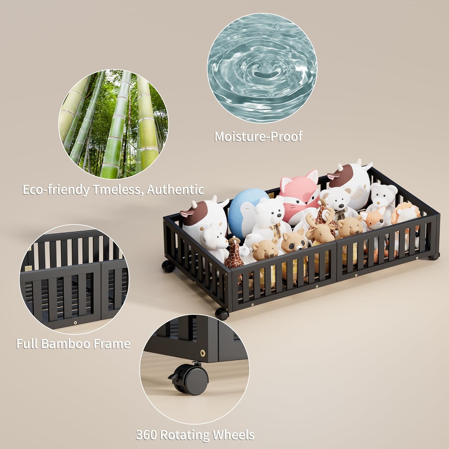 Bamboo Under Bed Storage with Wheels,Rolling Underbed Shoe Organizer Box for Shoes,Blankets,Toys,Clothes Container Space-Saving Bins for Bedroom,Closet,Dorm,Nursery
