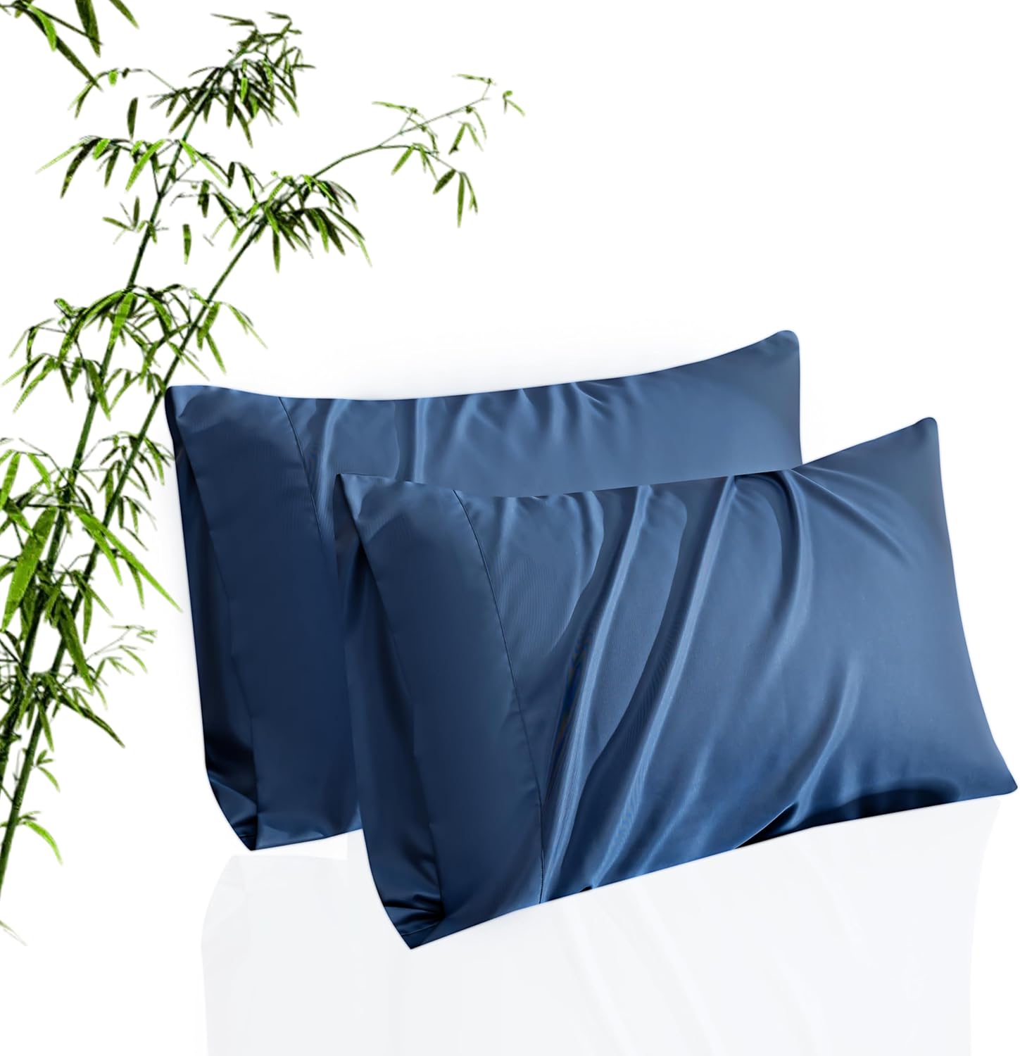 TELUS Pillow Cases Standard Size 2 Pack, Bamboo Rayon Cooling Pillowcases with Envelope Closure, Cool Breathable Pillow Case for Hot Sleeper & Night Sweats, 20x26 inch, Deep Blue