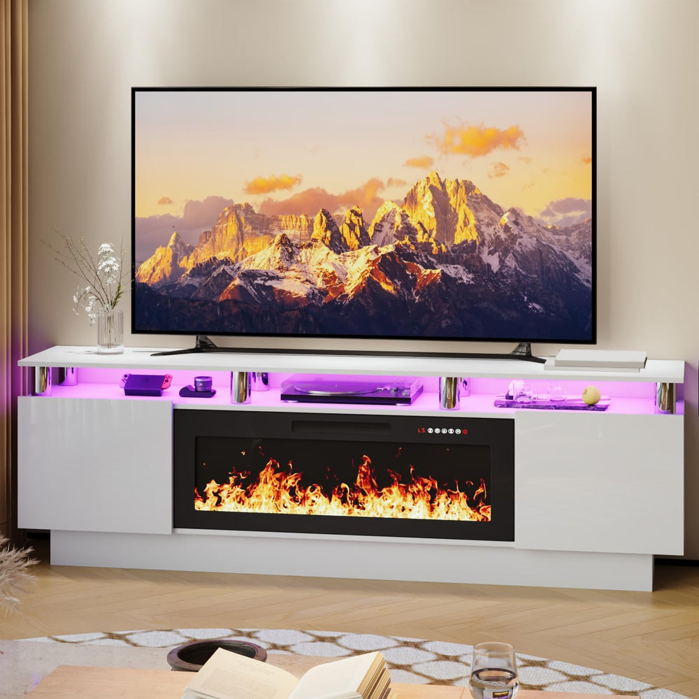 LEMBERI 70" Fireplace TV Stand for TVs up to 80", White | 36" ...
