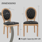 French Country Dining Chairs Set of 2,Farmhouse Upholstered Dining Room Chairs with Tufted Round Back&Solid Leg,PU Leather Kitchen Side Chairs for Kitchen/Bedroom/Dining Room,Black
