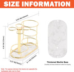 HarJue Toothbrush Holder Stand for Bathroom, Metal Toothbrush Organizer with Marble Base, Toothbrush Storage Collection for Family, Suitable for Home Hotel Countertop Vanity (Medium, Gold)