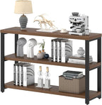 EXCEFUR 47" Entryway Table, Industrial Console Table for Living Room & Hallway, 3-Tier Storage Sofa Table Behind Couch, Walnut