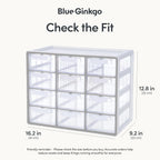 Blue Ginkgo Large 12-Drawer Cabinet – Stackable Clear Organizer for Hardware, Beads, Plastic Bricks, Office, and Craft Storage (Made in Korea, Gray)