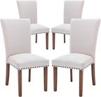 COLAMY Upholstered Parsons Dining Chairs Set of 4, Fabric Dining Room Kitchen Side Chair with Nailhead Trim and Wood Legs - Beige,No Table