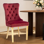 Velvet Upholstered Dining Chairs Set of 4, Modern Style Kitchen Side Chairs with Nailhead Trim and Gold Plated Leg, Metal Pulling Ring for Dining Room Living Room(Wine Red-Gold Plated Leg)