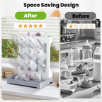 Baby Bottle Drying Rack: Vertical Space Saving Large Bottles Holder - Standing Boon Dryer Rack Baby Accessory - Countertop Holds Up to 12 Bottles & Pump Part Cleaning & Cup (Blue) (Gray)