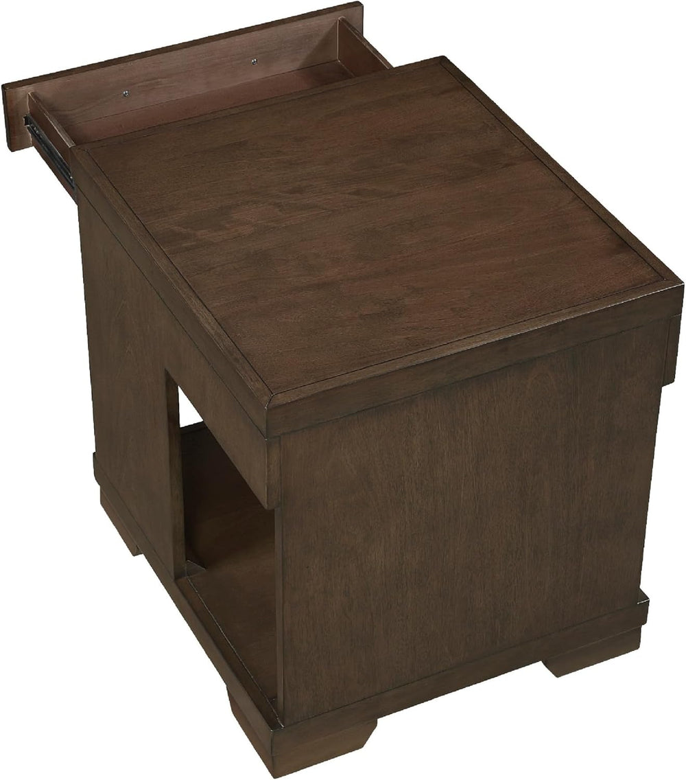 Benzara Duny Side End Table, 24 Inch Top, 1 Drawer with Handle, Espresso Brown