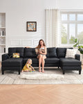 TYBOATLE 116’’ W Black Faux Leather Sectional Couch w/USB and Cup Holders for Living Room, Comfy Tufted U Shaped Sofa w/Chaise Lounge, Office Leather Sofa for Bedroom