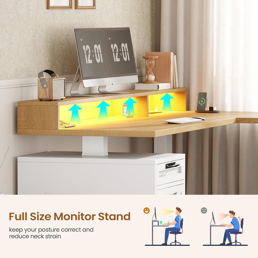 SEDETA Farmhouse L Shaped Standing Desk, 70.1" x 73.2" Height Adjus...
