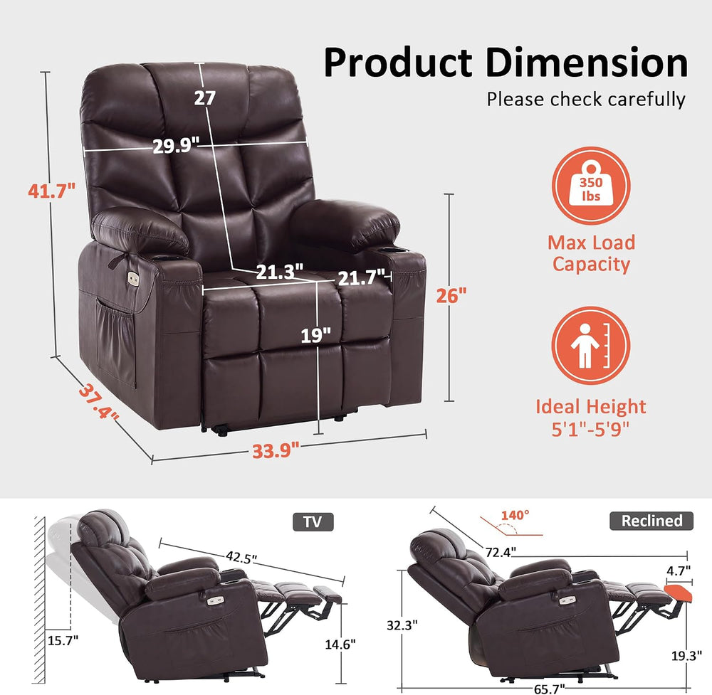 MCombo Power Lift Recliner for Elderly, Leather 7287 (Dark Brown, Medium)