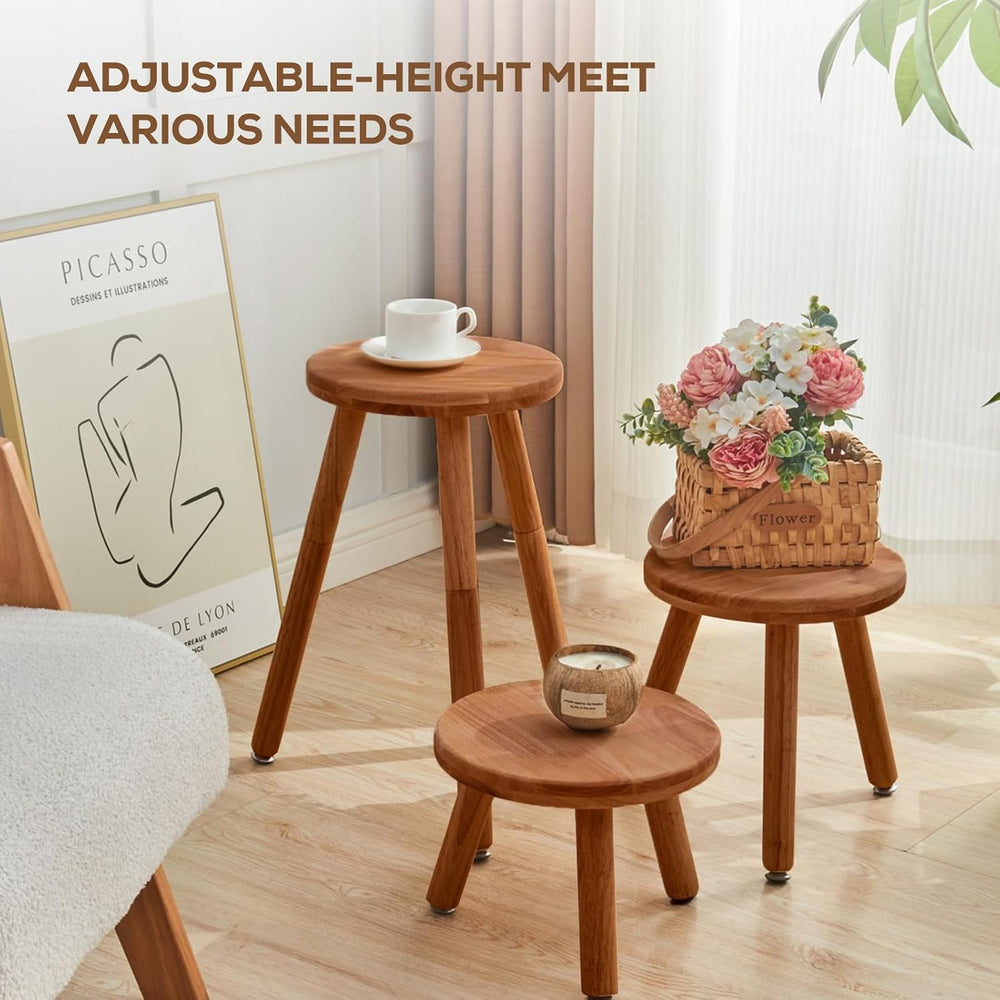 Small Round Side Table Adjustable Height Solid Wood Drink Table Indoor Tall P...