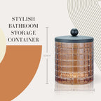 Amber Colored Tranlucent Apothecary Etched Geometric Grid Glass Jar W/Matte Black Metal Lid for Bathroom Organization, Cotton Balls, Q Tips, and Small Accessories, Bathroom Storage