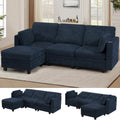 86" Chenille L-Shape Sofa w/& Adjustable Backrests, Blue | Upholstery 3-Seats Sofa w/Movable Storage Ottomans & Cup Holders, Modern Sectional Couch w/Charging Ports for Living Room