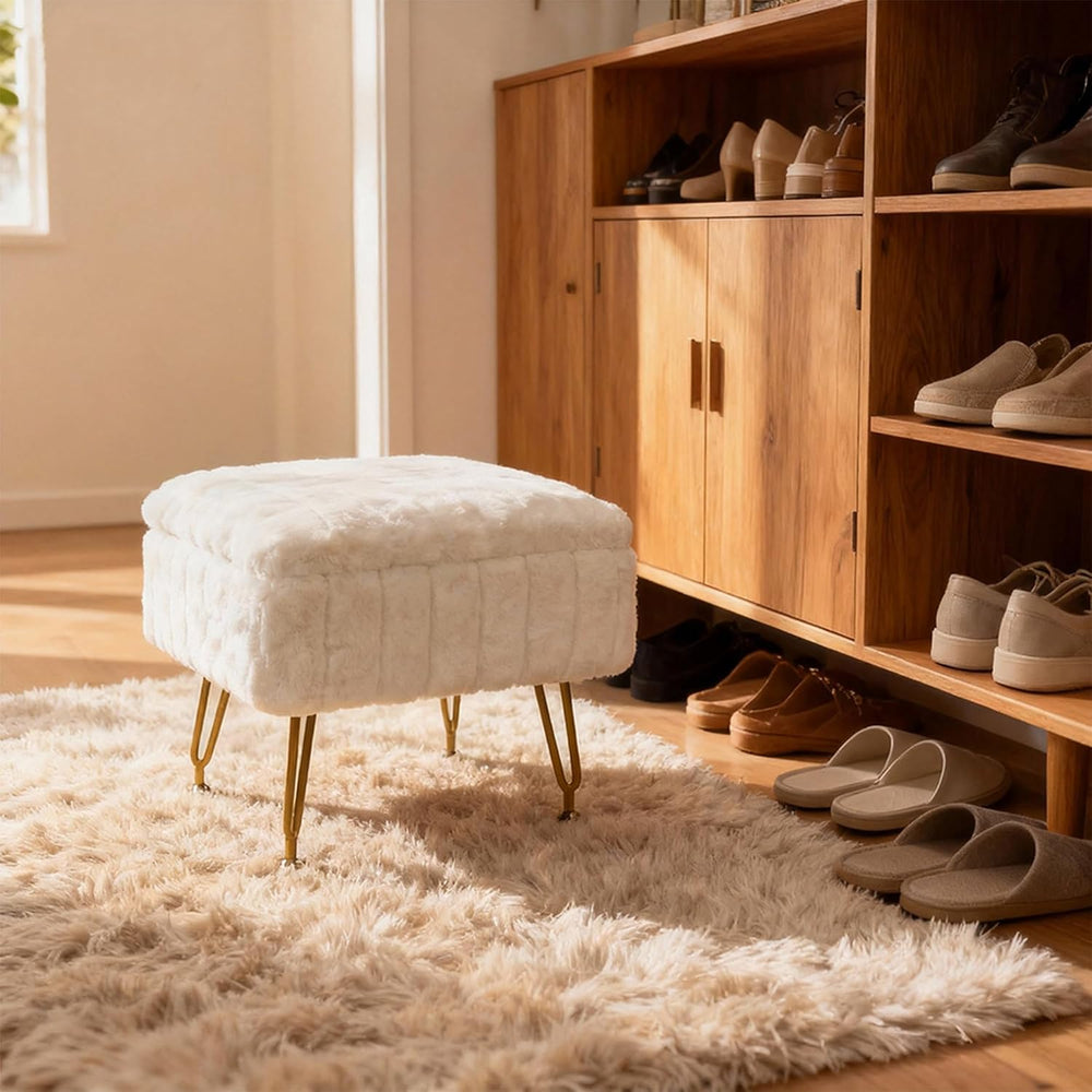 Small Foot Stool with Storage & Gold Metal Legs, Small Ottoman Foot Rest ...