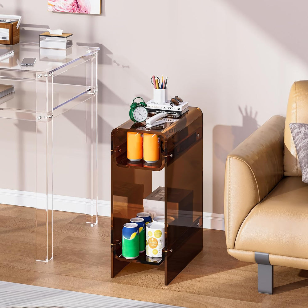 Clear Acrylic Side Table, Narrow Nightstand Bedside Table for Bedroom, Skinny...