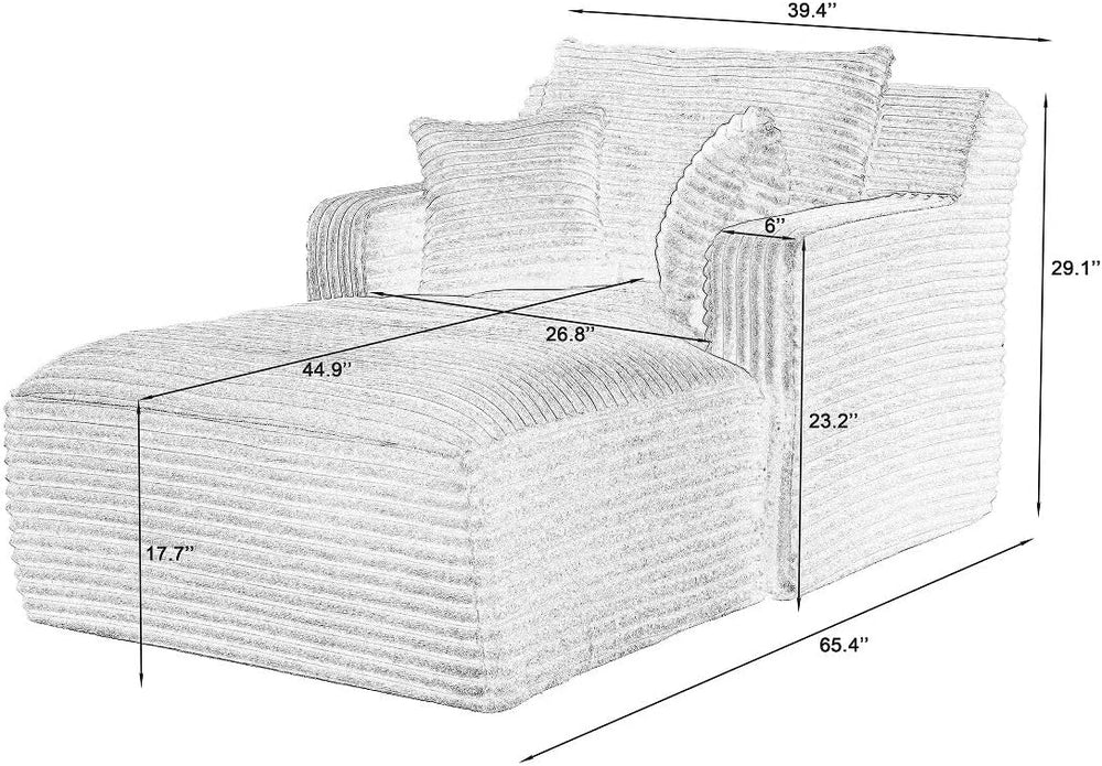 KEIKI 65.4" Oversized Corduroy Chaise Lounge, No Assembly Reading Chair ...