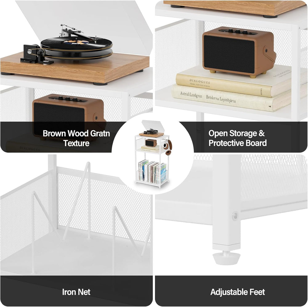 Aduanbang 3 Tier End Table,Record Player Stand with Storage Up to 100 Albums,...