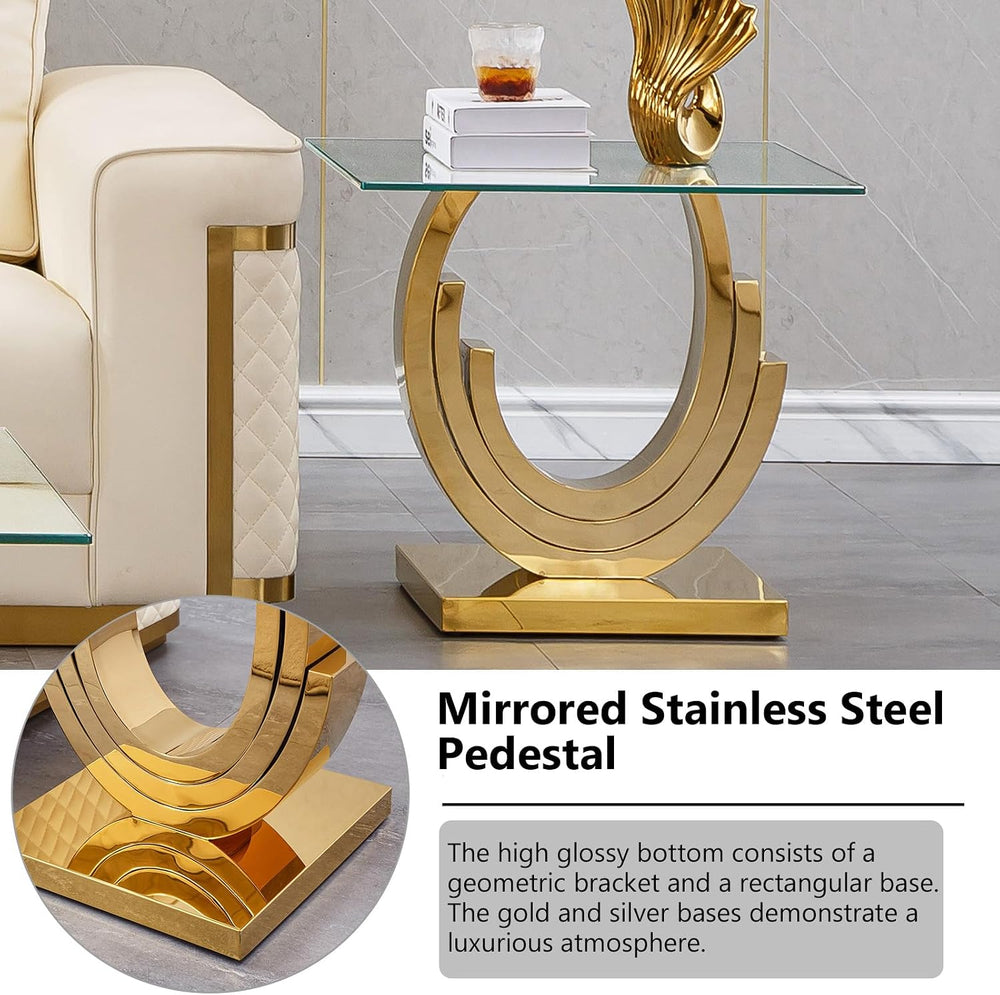 3-Piece Living Room Table Set, 51'' Modern Glass Coffee Table Set of ...
