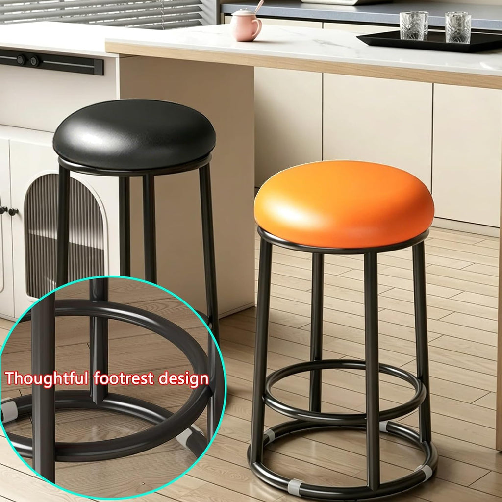 Backless Counter Stools, Metal Bar Stools, Office Three-Ring High Chair, Widen The Large Seat Surface, for Pub Coffee Home Dinning Kitchen Island(Red,45cm/18in)