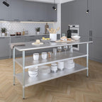 AmGood Stainless Steel Work Table with 2 Shelves | NSF | Metal Utility Table (72" Long x 30" Deep)