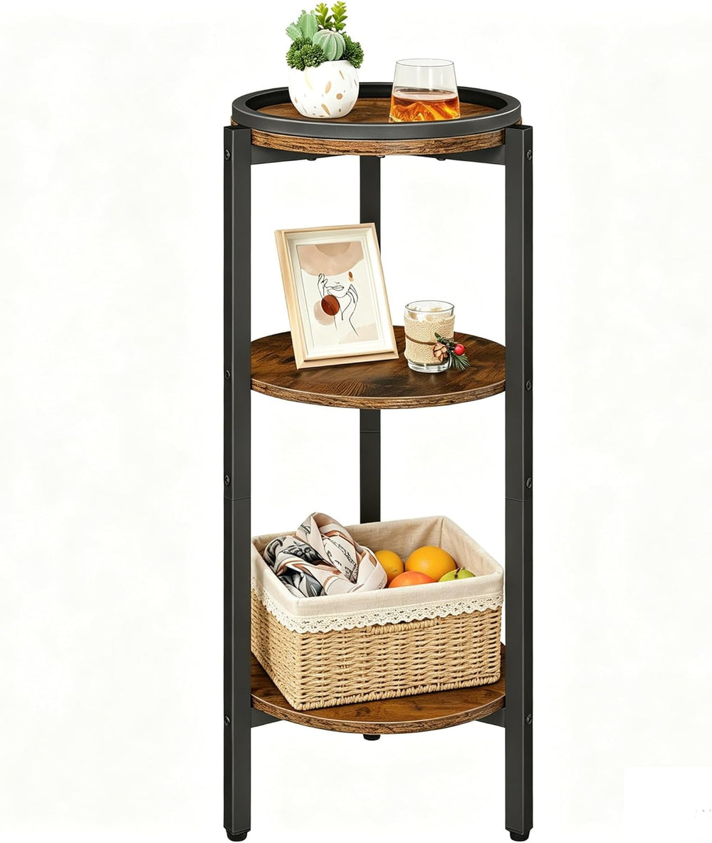 HOOBRO Small Round Side Table, 3-Tier Tall Coffee Drink Table for Sofa Couch,...