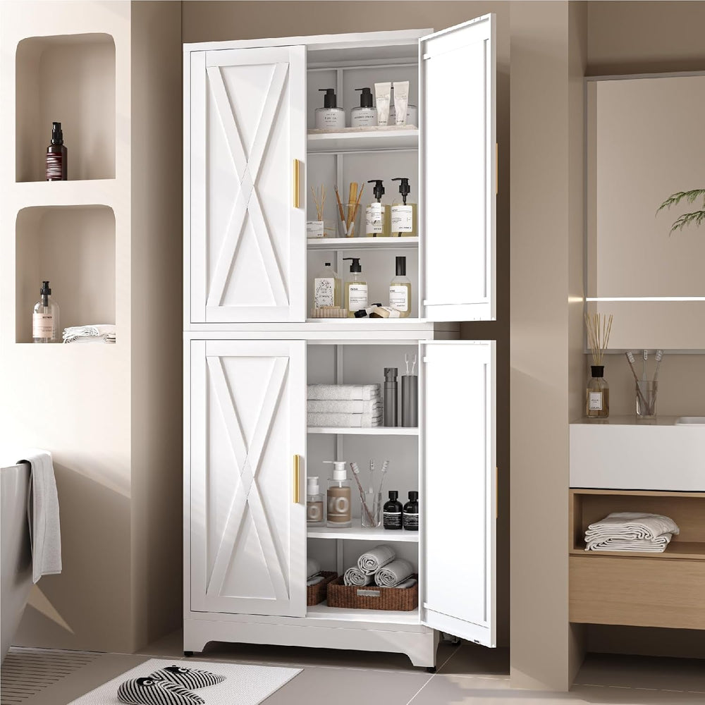 Metal 2-in-1 Combination Kitchen Pantry Cabinet, 75" Tall Farmhouse Stan...