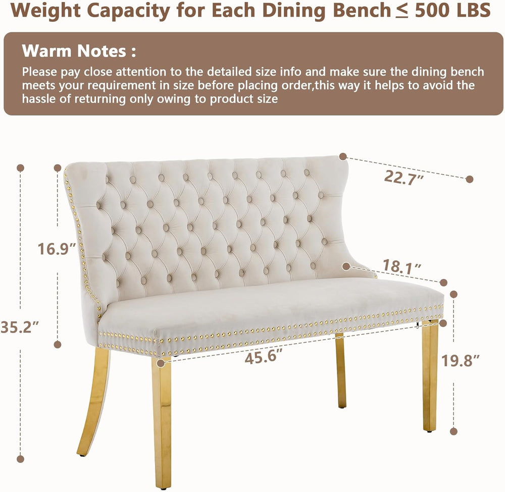 mikibama Luxury Settee Dining Bench with Back,Velvet Upholstered Banquette Be...