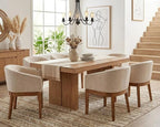 Wahson Mid Century Barrel Dining Chairs Set of 6, Beige Dining Room Chairs with Arms, Linen Upholstered Kitchen Chairs with Natural Wood Legs, for Bedroom/Living