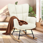Simple Deluxe Nursery Rocking Chair, Teddy Upholstered Glider Rocker with High Backrest, Comfy Accent Armchair for Nursing & Reading, Standard Size, White