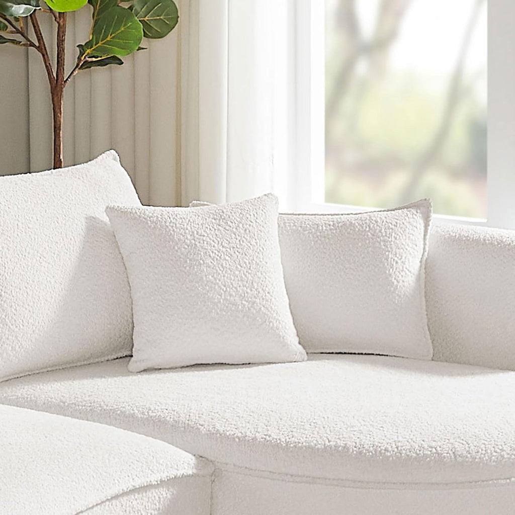 KEVINSPACE 128.15" Sofa Couch Modern Curved Cloud Round Sectional Couches Comfy with Pillows Luxury Chaise L Shape Upholstery for Living Room Apartment White Right Hand Facing
