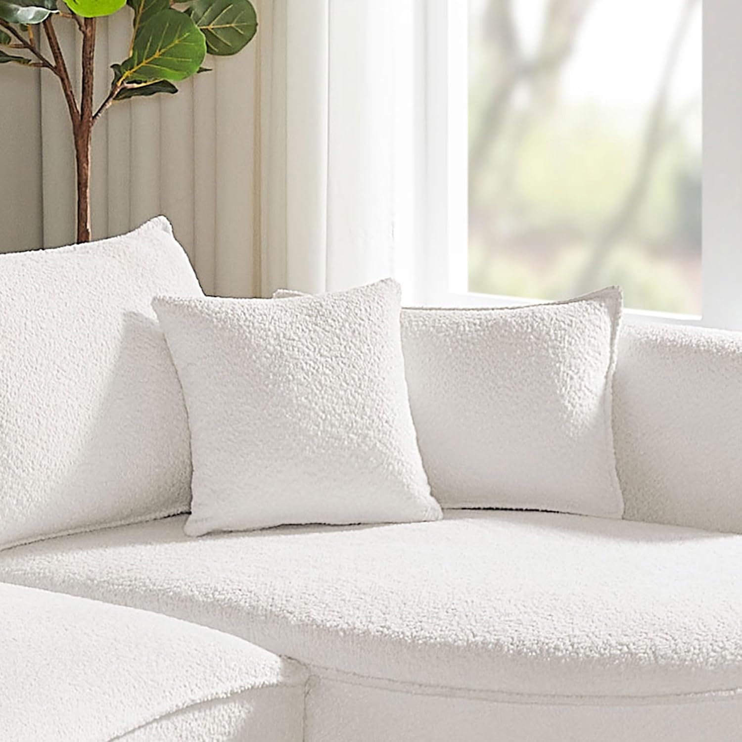 KEVINSPACE 128.15" Sofa Couch Modern Curved Cloud Round Sectional Couches Comfy with Pillows Luxury Chaise L Shape Upholstery for Living Room Apartment White Right Hand Facing