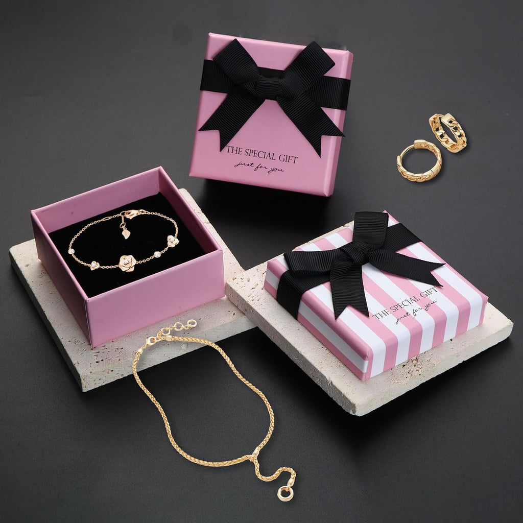 14pcs Small pink Cardboard Gift Jewelry Boxes for Necklace, Earring, Ring, Pendant, Bracelet, Anklet, Jewelry Holder，Bulk Gift Box jewelry display (pink with white stripes)