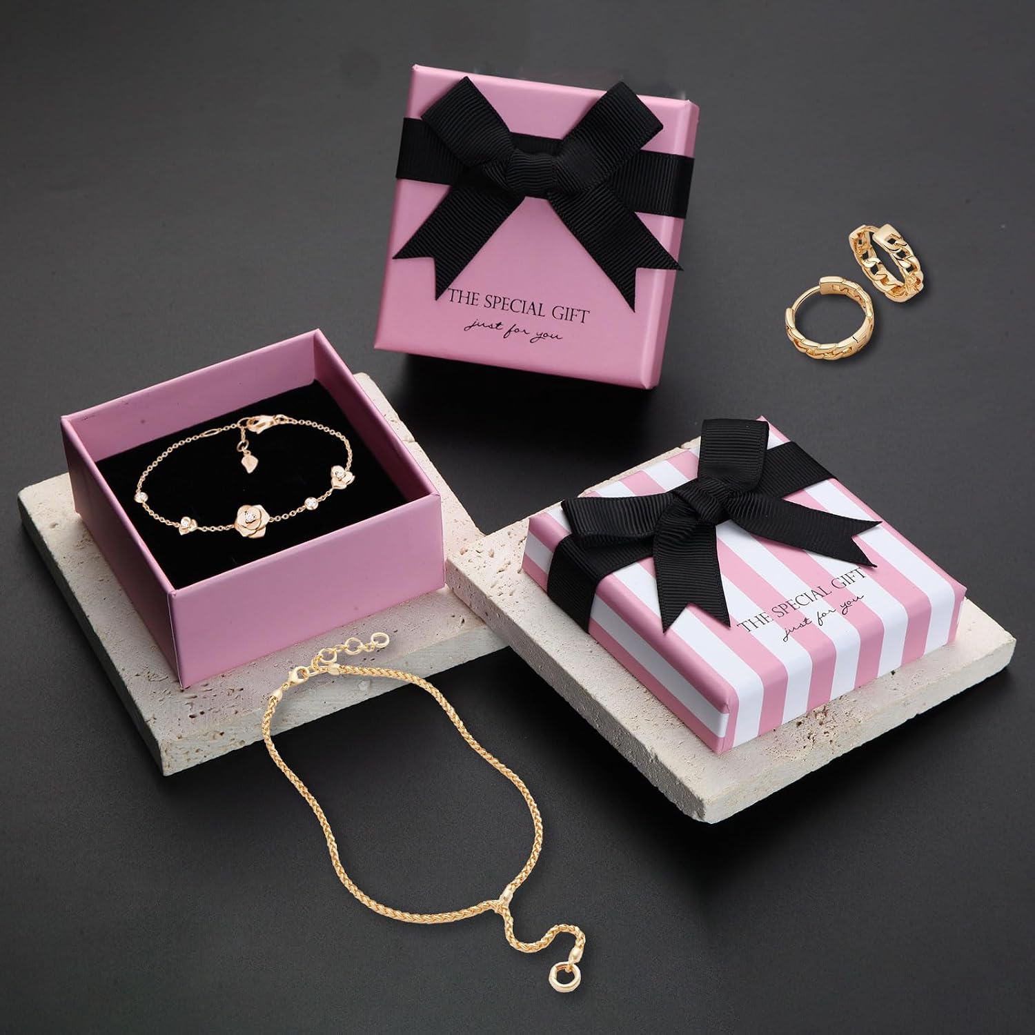 14pcs Small pink Cardboard Gift Jewelry Boxes for Necklace, Earring, Ring, Pendant, Bracelet, Anklet, Jewelry Holder，Bulk Gift Box jewelry display (pink with white stripes)