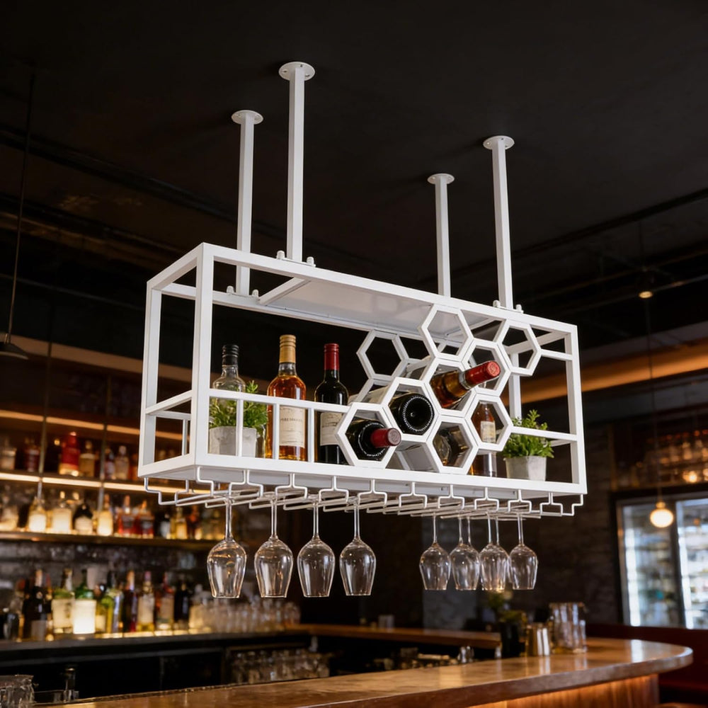 Ceiling Wine Glass Rack, 39" Hanging Wine Rack with Glass Holder and She...