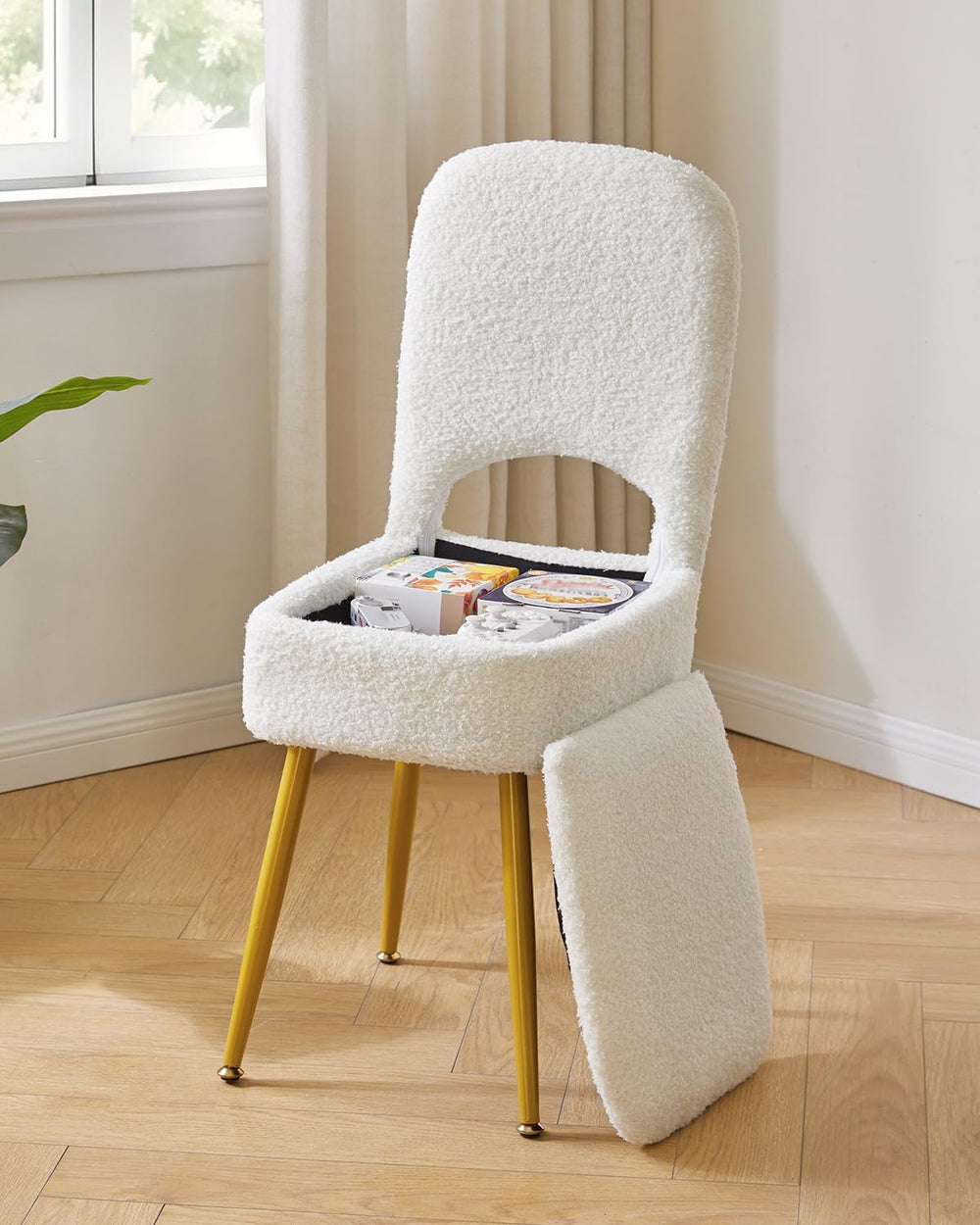 IBUYKE Small Storage Vanity Stool with Folding Backrest, 12.99" x 13.78&...