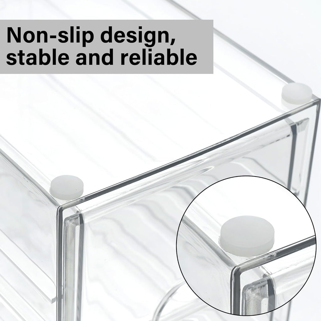 Prsildan Acrylic Drawer Organizer with 15 Drawers, Makeup Craft Office Desk Organizers Accessories, Set of 3 Clear Stackable Storage Drawers for Vanity, Countertop, Jewelry, Art Supply Organization