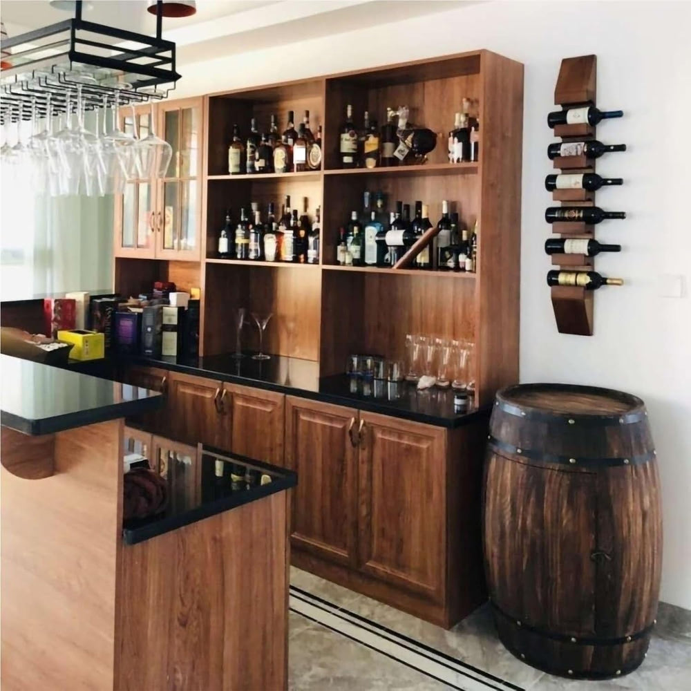 Rustic Wooden Wine Barrel Table - 2-Tier Display Cabinet with Door, Stylish A...
