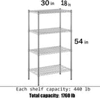 18" Deep x 30" Wide x 54" Height Wire Shelving Kit | 4-Tier | NSF Commercial Storage Rack Unit