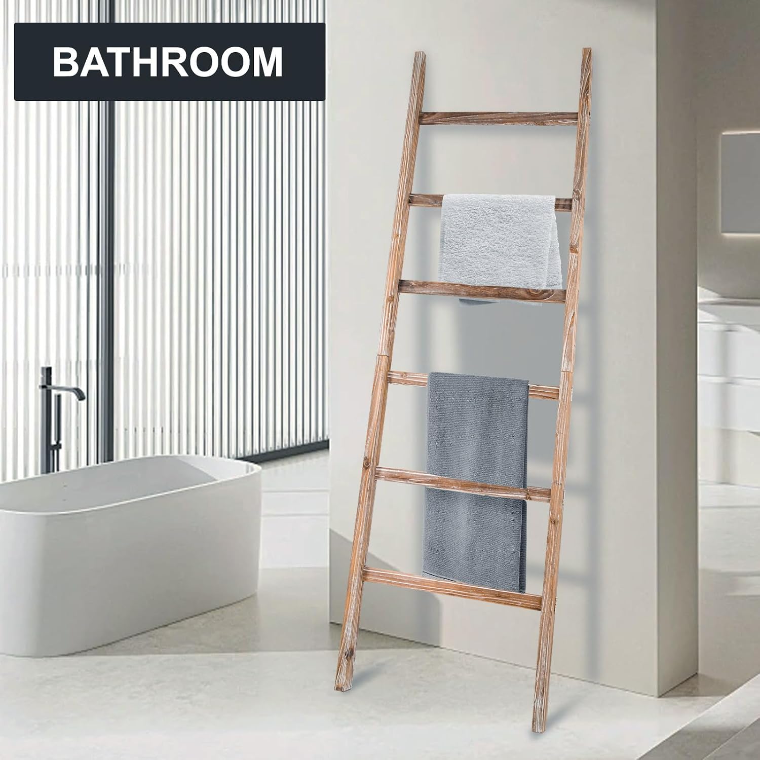 Blanket Ladder 6.4FT, Wooden Blanket Ladders for the Living Room, 6-Layer Farmhouse Rustic Quilt Rack for Living Room Bathroom (24 inch Wide)