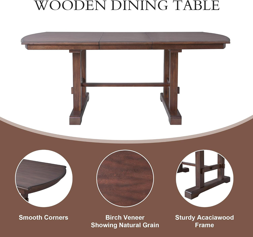 P PURLOVE 6 Piece Dining Table Set, 60inch to 78inch Extendable Wood Kitchen Table with Removable Leaf, 4 Upholstered Side Chair and 1 Bench for 6 (Cherry)