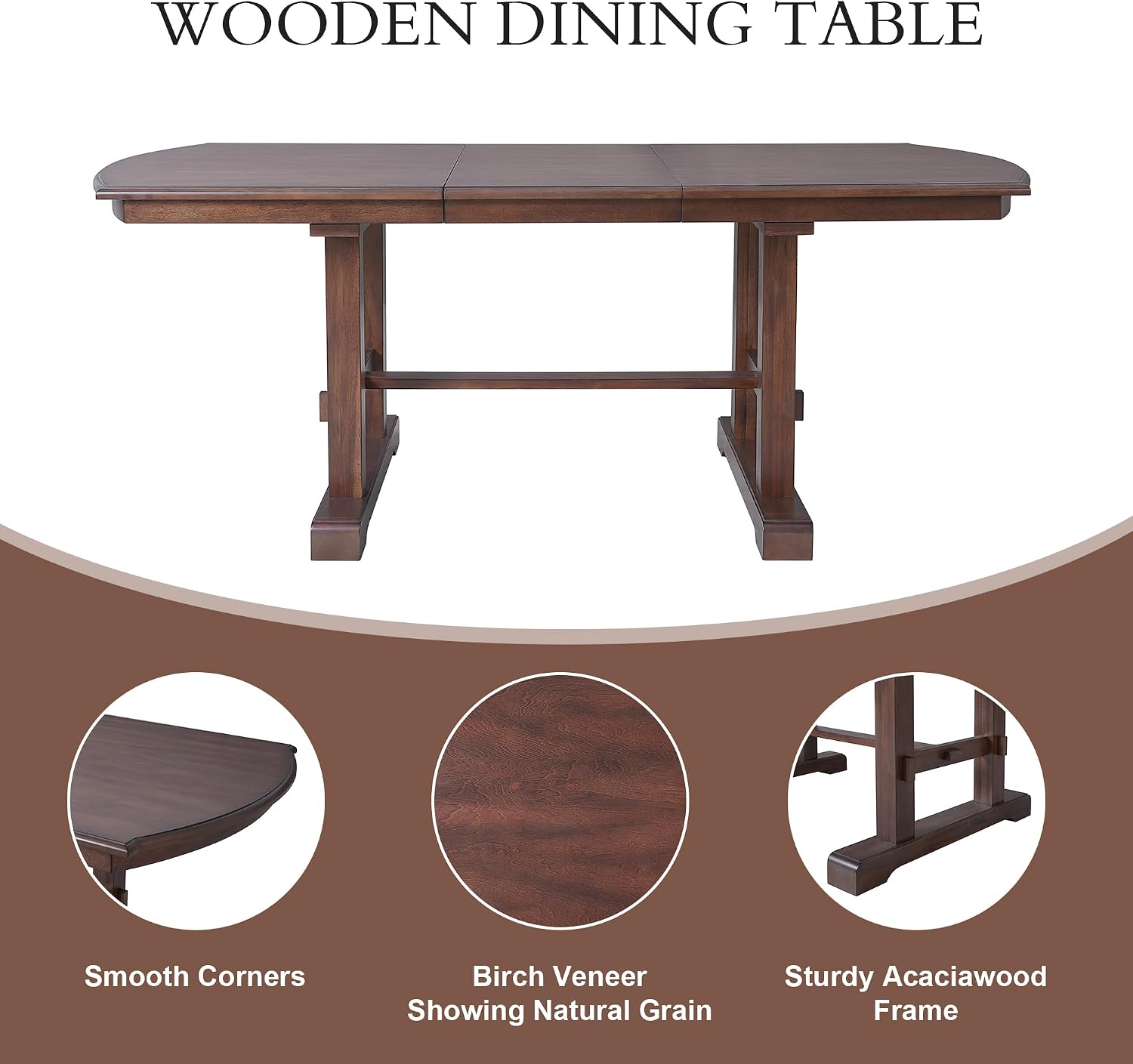 P PURLOVE 6 Piece Dining Table Set, 60inch to 78inch Extendable Wood Kitchen Table with Removable Leaf, 4 Upholstered Side Chair and 1 Bench for 6 (Cherry)