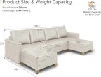 SITJOY 118" Faux Leather Modular Sectional Sofa with Storage, Mid Century Modern Sectional Couches for Living Room, Soft Padded Armrests, 4 Seater U-Shaped Couch with Ottoman, Greige