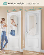 SONGMICS Jewelry Organizer, LED Jewelry Cabinet Wall/Door Mounted, Lockable Rounded Wide Mirror with Storage, Interior Mirror, 3.9 x 16.5 x 42.5 Inches, White Surface with Greige Lining