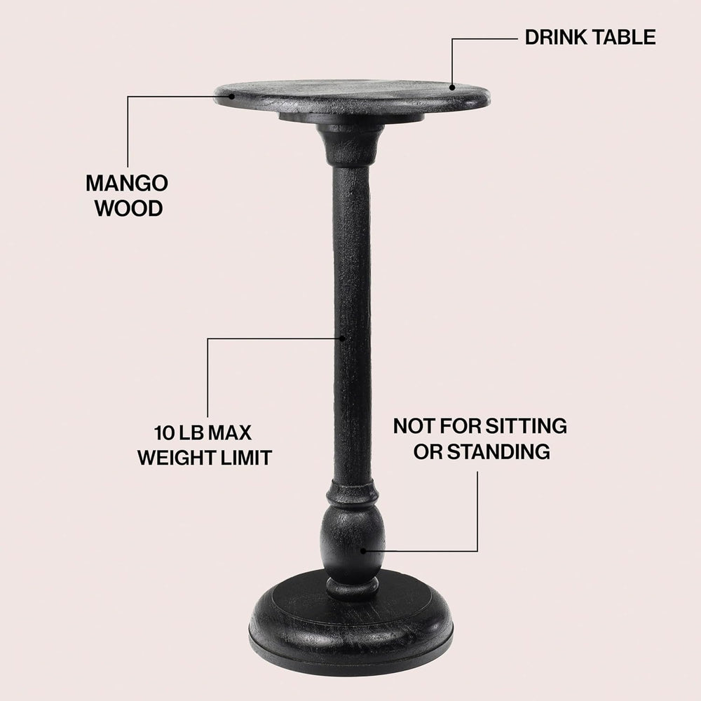 JONATHAN Y Leopold Solid Mango Wood Round Pedestal Drink Table, 24.5" Ta...