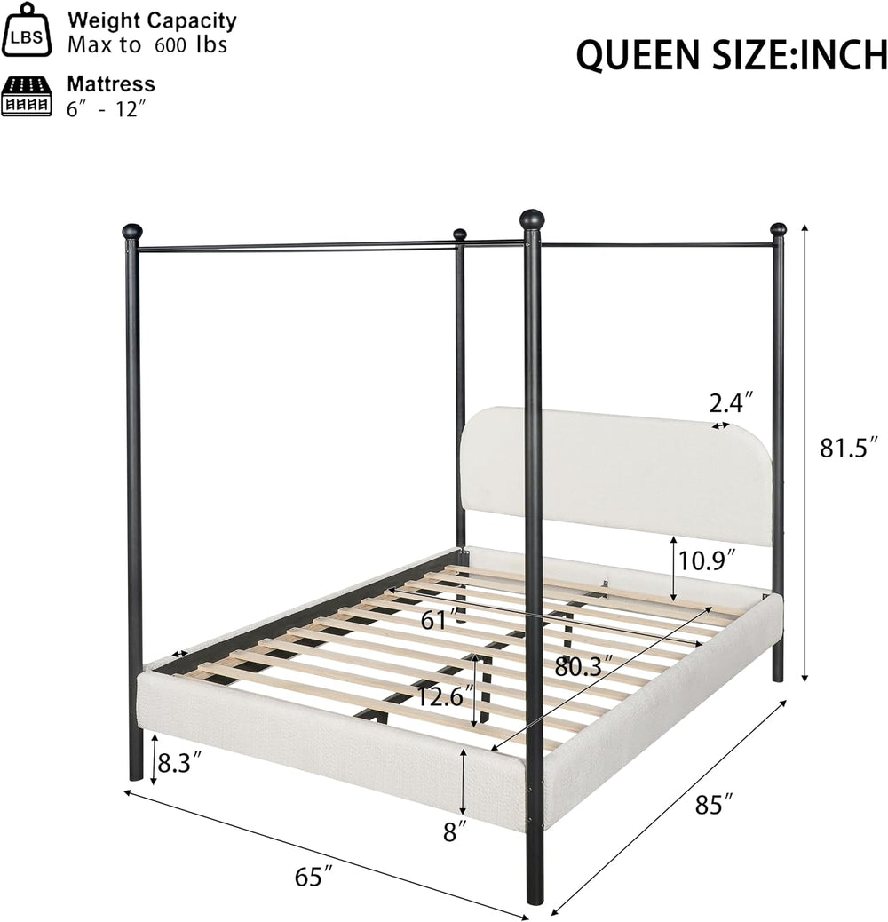 Christopher Knight Home Queen Size Upholstered Canopy Bed Frame with Boucle F...